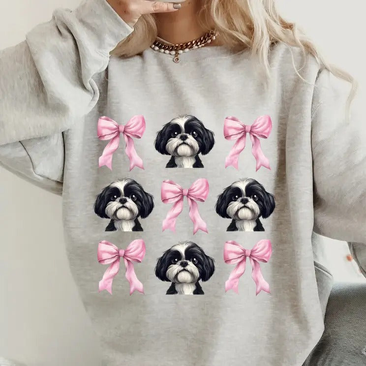 Black and White Shih Tzu crewneck sweatshirt unisex Soft Pullover T-Shirts, Hoodie | UrbanDripWear.com