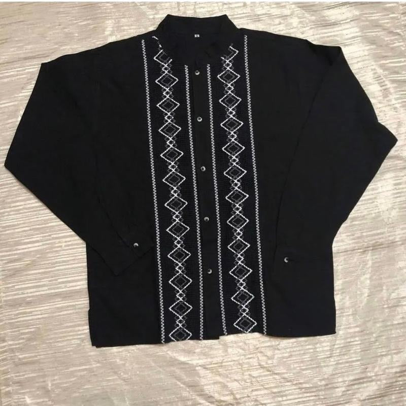 Black guayabera rombo shirt Black Casual Menswear Hoodie, Sweatshirt | UrbanDripWear.com