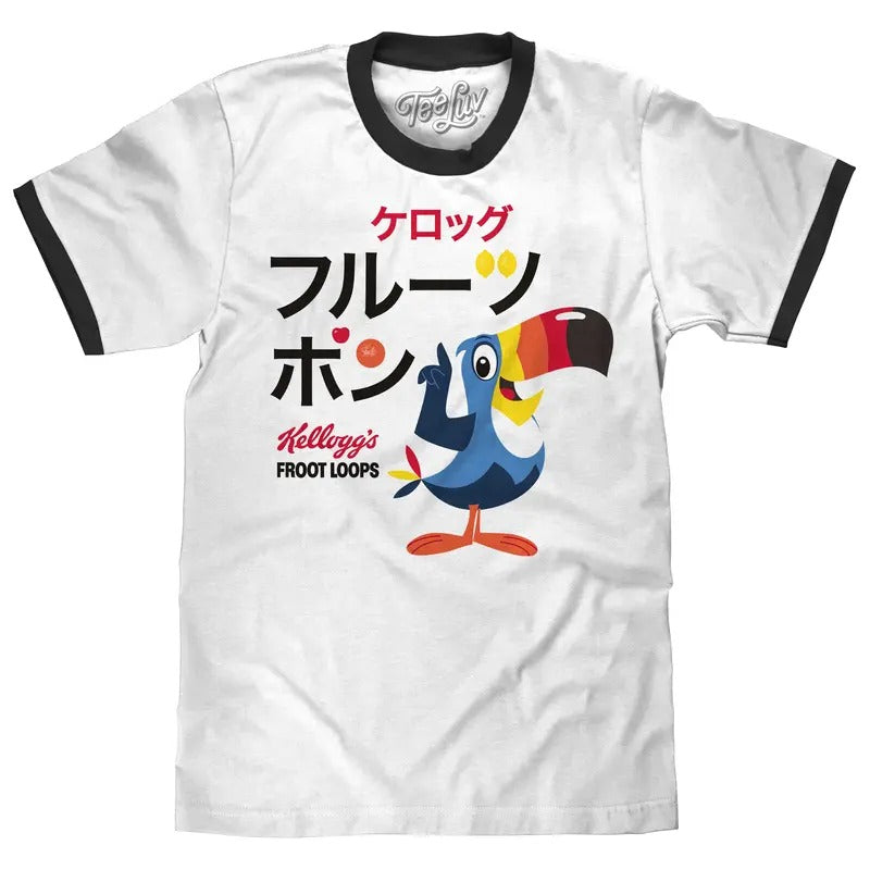 Froot Loops Cereal Japanese Toucan Sam Ringer T-Shirt - White/Black Hoodie, Sweatshirt | UrbanDripWear.com