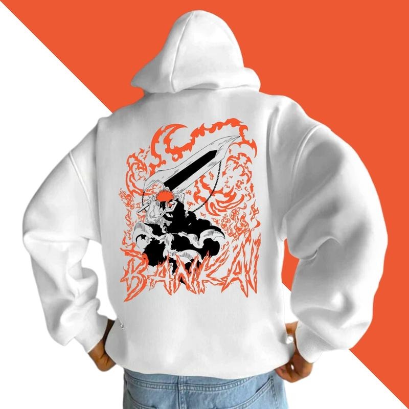 Bleach Ichigo Kurosaki Hoodie T-Shirt Bankai Anime Merch Unisex Graphic Otaku Gift