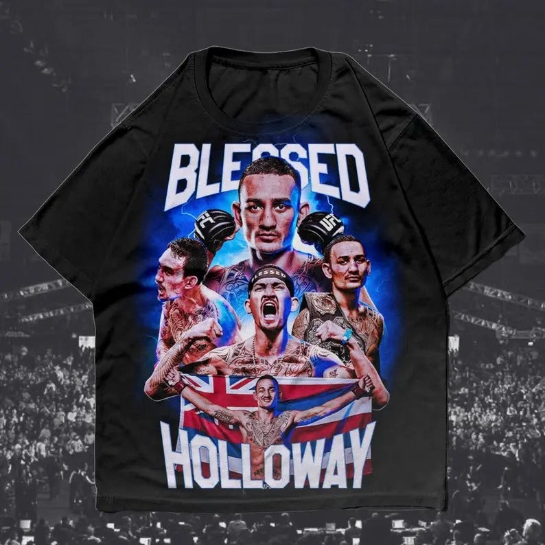 Blessed Holloway Vintage Style Rap T-shirt UFC Fighter MMA Tee Menswear Soft. Hoodie, Sweatshirt | UrbanDripWear.com