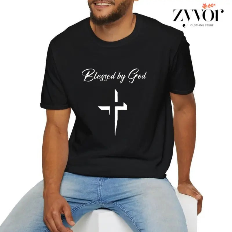 Blessed by God T-Shirt Casual Style Crew Neck Short Sleeve T-Shirt Tops Trendy for Unisex Classic Collar Hoodie, Sweatshirt