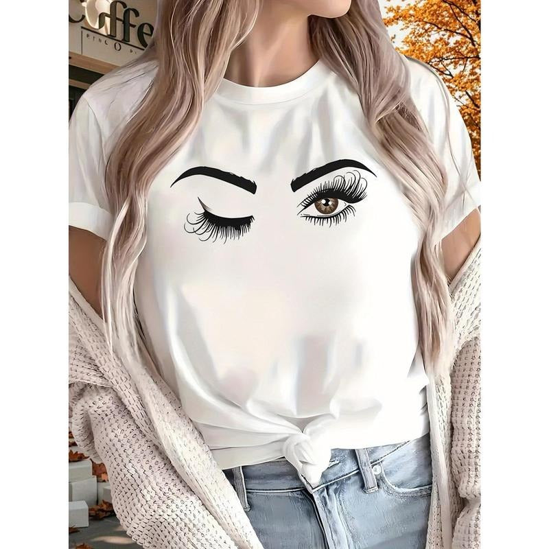 Blink 2025 Women's 100% Cotton Graphic T-Shirt - Black Geometric Eye Print Short Sleeve Top, 180gsm All-Season Comfort...