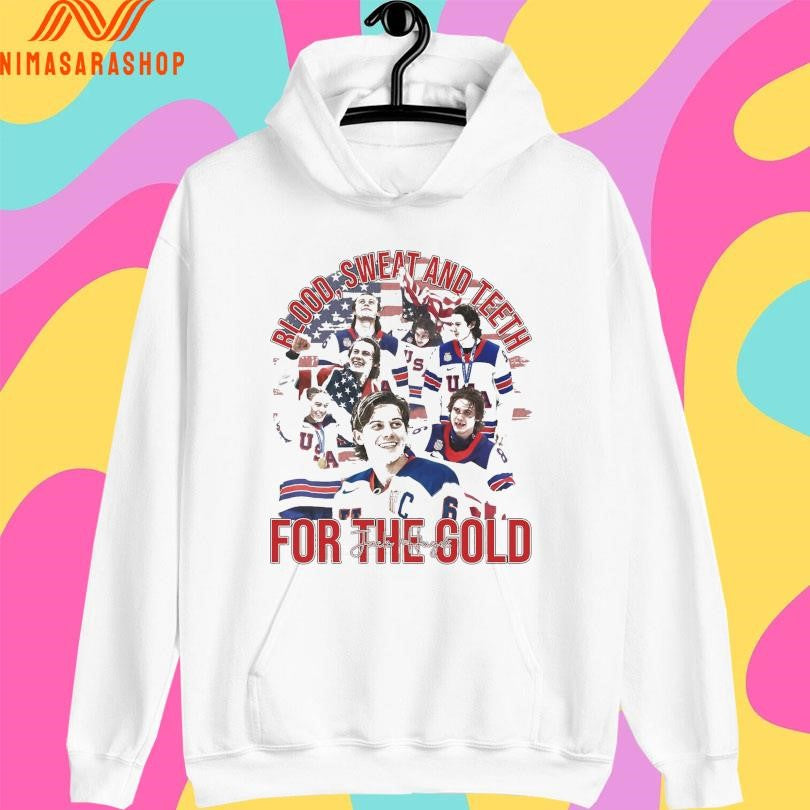 Blood Sweat And Teeth For The Gold Jack Hughes Usa Gold Hockey American Hockey Pride 2026 Shirts