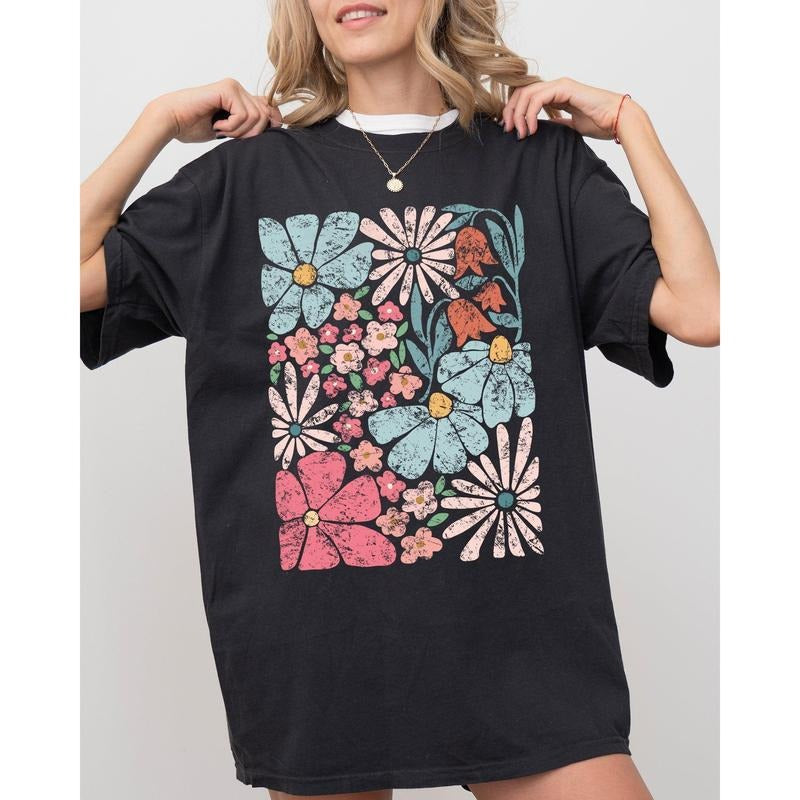 Blossoms, Gorgeous Abstract Flowers, Boho Floral Design, Summer Vibes, Gardening, Festival, Nature Shirt, Women's Comfort...