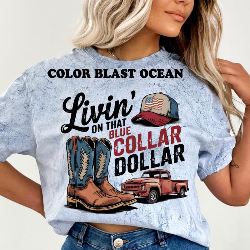 Blue Collar Dollar Shirt ~ Unisex Apparel Relaxed Fit Printed In The USA Clothing Womenswear Casual Comfort Cotton Top...
