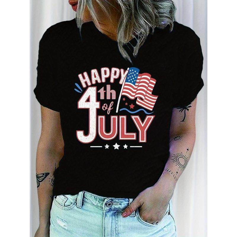 Women's Patriotic Happy 4th of July T-Shirt