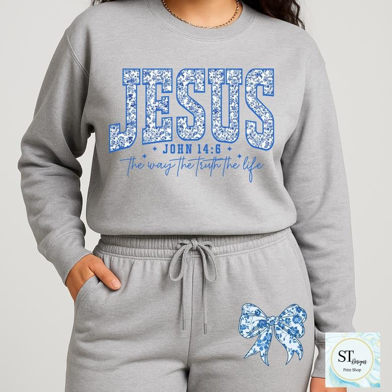 Blue Floral Jesus is the reason Sweatshirt and Joggers Sold Seperatly T-Shirts, Hoodie | UrbanDripWear.com