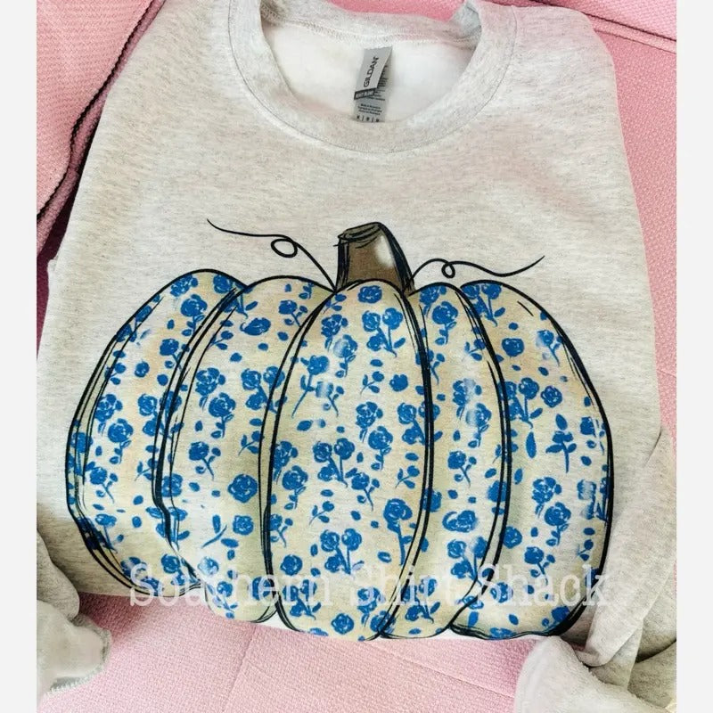 Blue Floral Pumpkin sweatshirt T-Shirts, Hoodie | UrbanDripWear.com