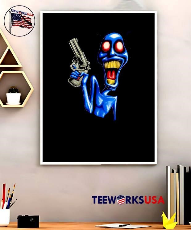 Blue Monster Holding Gun T-Shirt