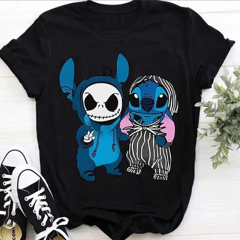 Blue Monster and Skeleton Friends Movie Shirt, Horror Mash Up Horror Characters, Nightmare Christmas, Halloween Movie Tee...