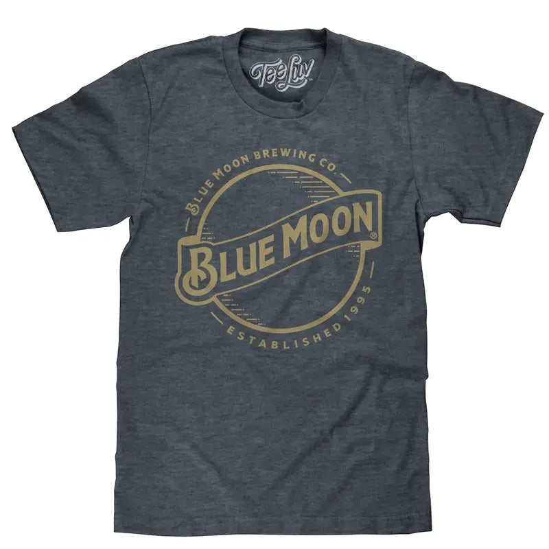 Blue Moon Gold Print Logo T-Shirt - Indigo Hoodie, Sweatshirt | UrbanDripWear.com