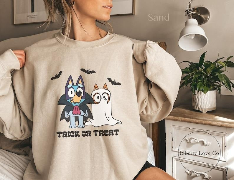 Bluey And Bingo, Halloween Shirt, Spooky Season Sweatshirt, Bluey Shirt, Halloween Sweatshirt, Trick or Treat, Halloween...