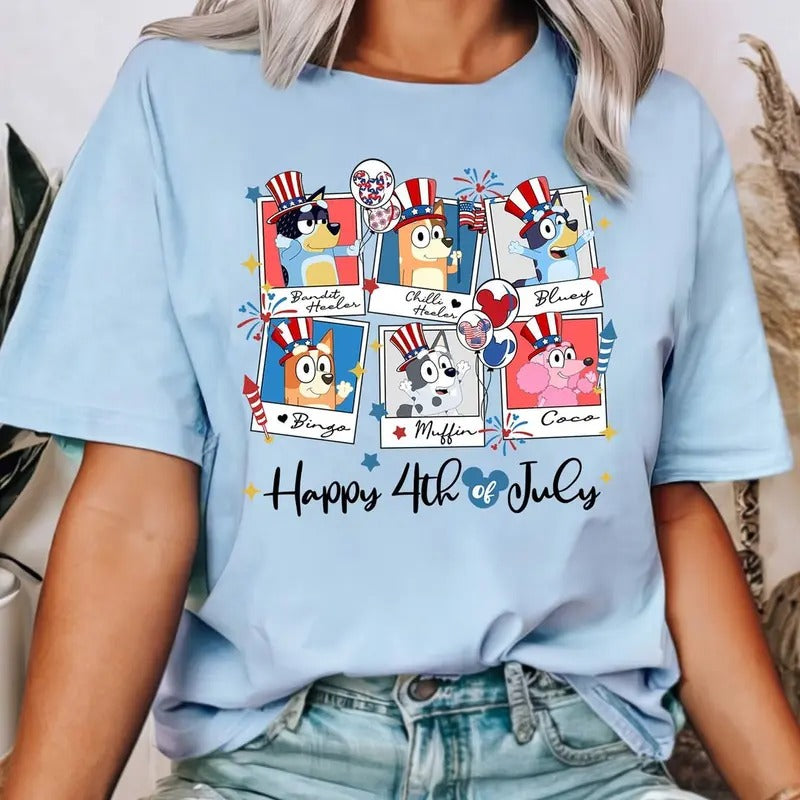 Bluey Happy 4th of July T-Shirt, Red White Bluey Fourth of July Shirt, Independence Day Shirt, Bluey 4th of July, Unisex...