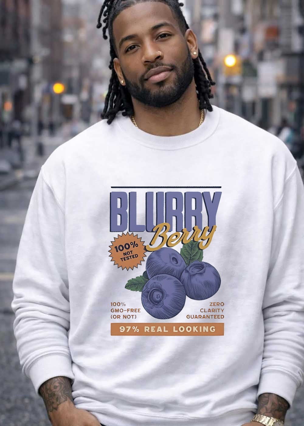 Blurry Berry 100′ Not Tested GMO Free Zero Clarity Guaranteed 97′ Real Looking T-Shirt