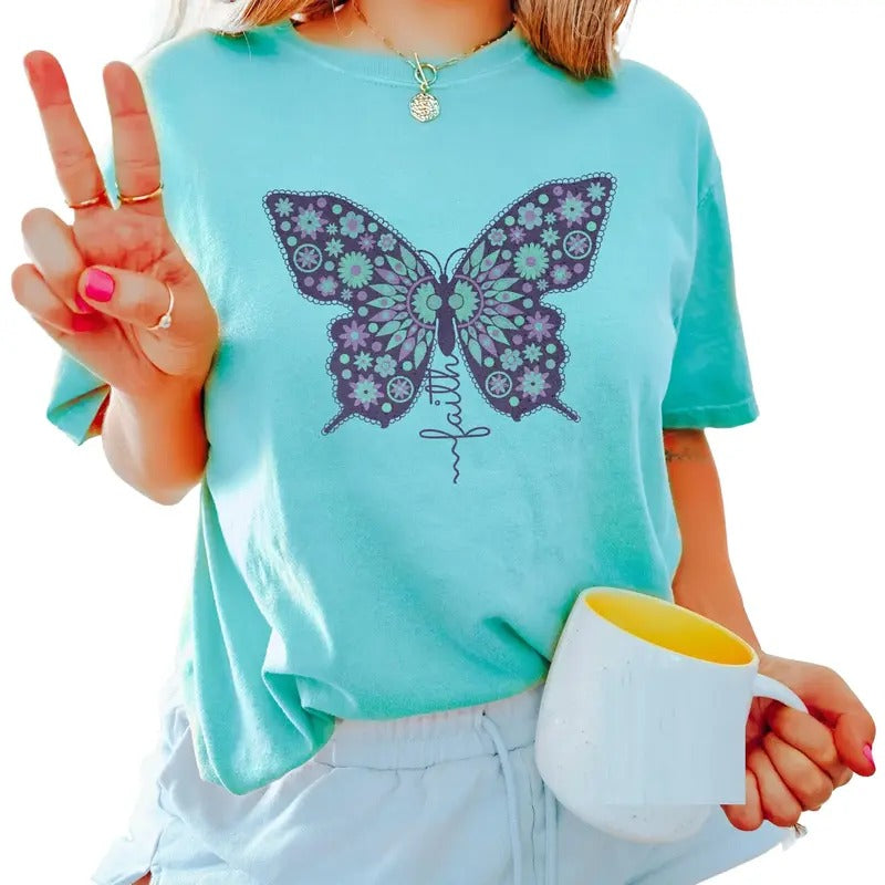 Boho Butterfly Shirt, Cute Faith Shirt, Inspirational Christian Apparel, Floral Butterfly Tshirt, Unisex T-Shirt, Short...