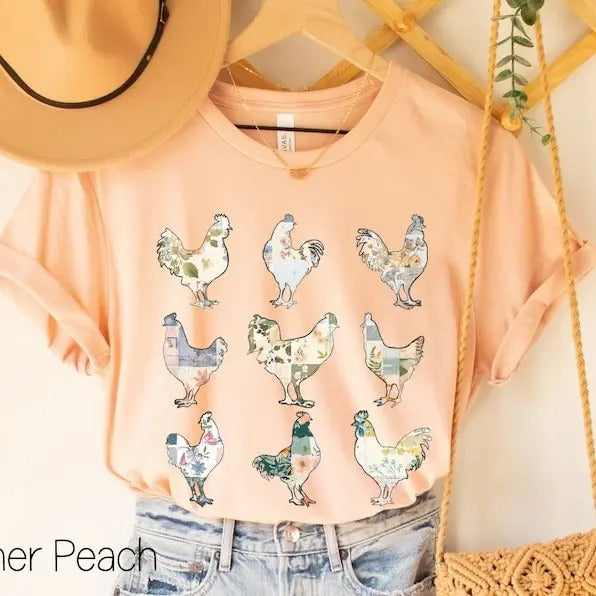 Boho Chickens Shirt,Wildflower Chicken Shirt,Chicken Tshirt,Cottagecore Farm Girl Tshirt,Chicken Lover,Farm Gift for...