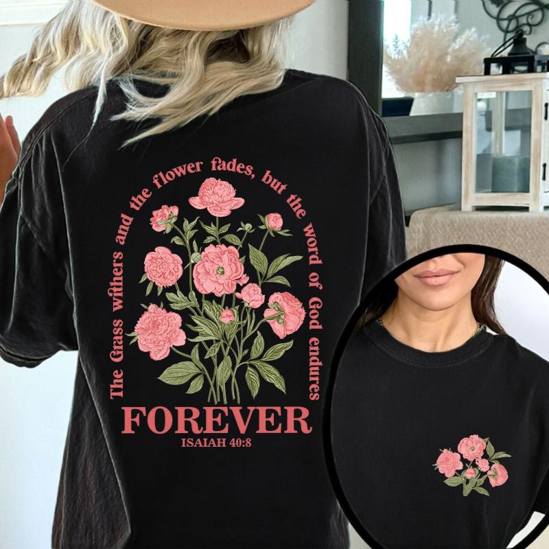 Boho Christian Pattern Shirts, Women Bible Verse T shirt, Jesus Apparel, Vintage Floral Short Sleeve Tops, Flower Graphic...