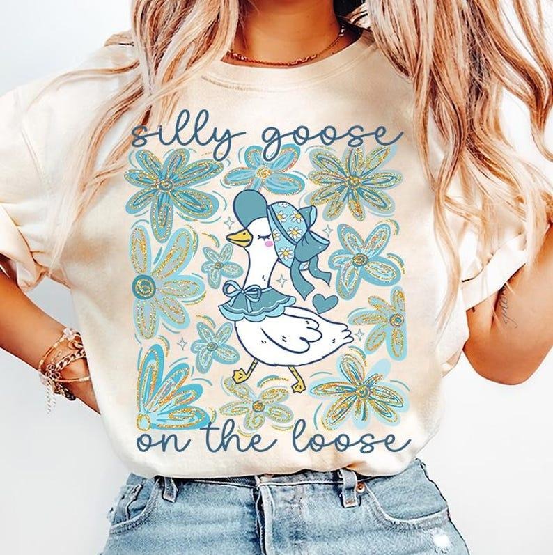 Boho Floral Goose tshirt, Mama Goose sweatshirt, Spring Floral tshirt, Silly Goose on the loose Girly sweatshirt,...
