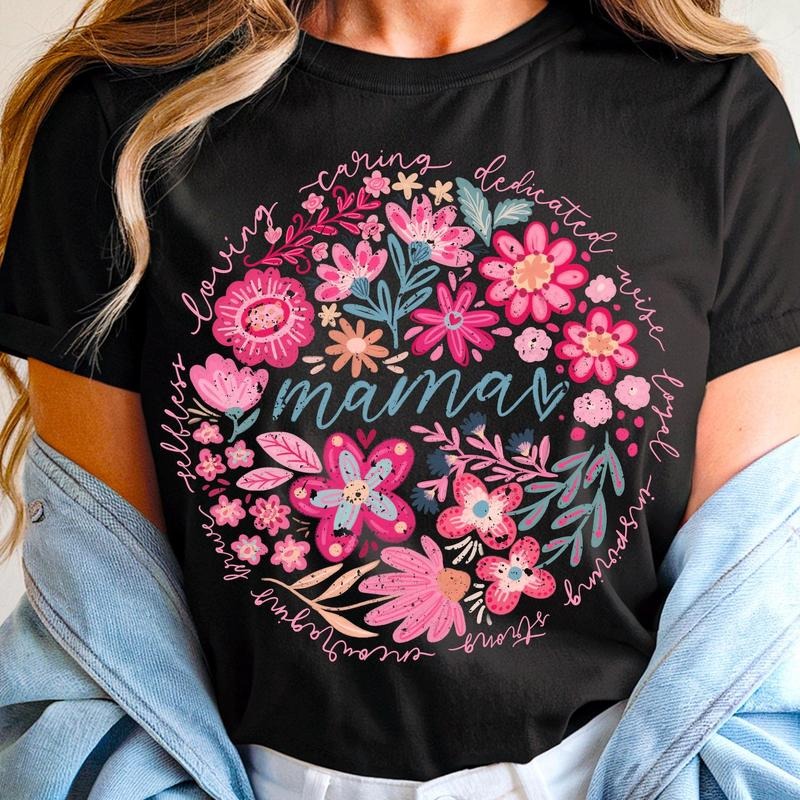 Boho floral mama Shirt, mom adjectives Shirt, she is mom Shirt, mama sublimation, abstract floral, mama dtf transfer,...