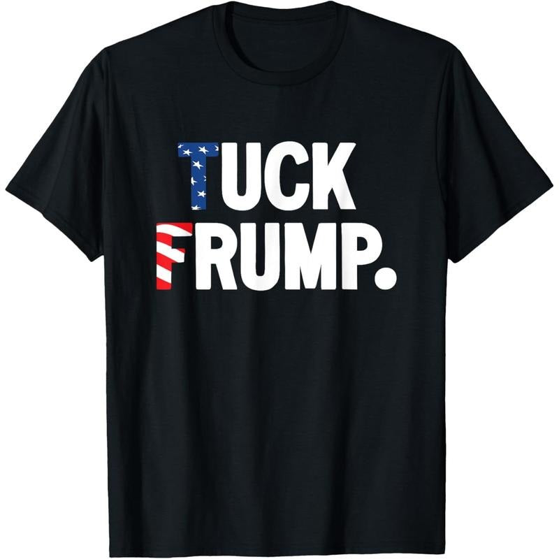 Bold Black T - Shirt with 'Tuck Trump' Slogan and American Flag - inspired Lettering
