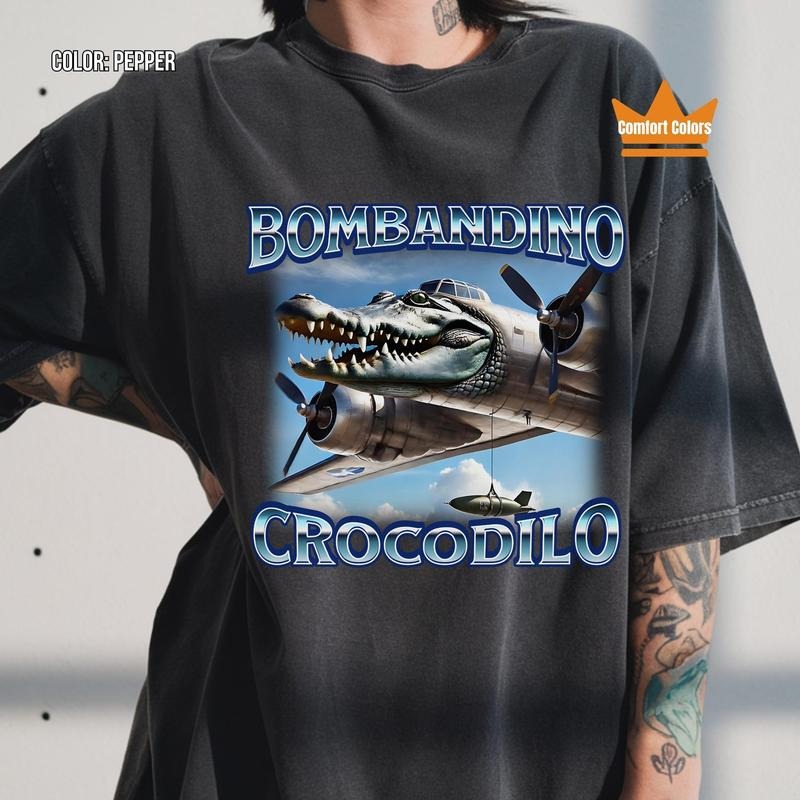 Bombardino Crocodilo Funny Brain Rot T-shirt, Bootleg Rap Tee, Meme Shirt, Weird Clothes, Italian Brainrot Meme,...