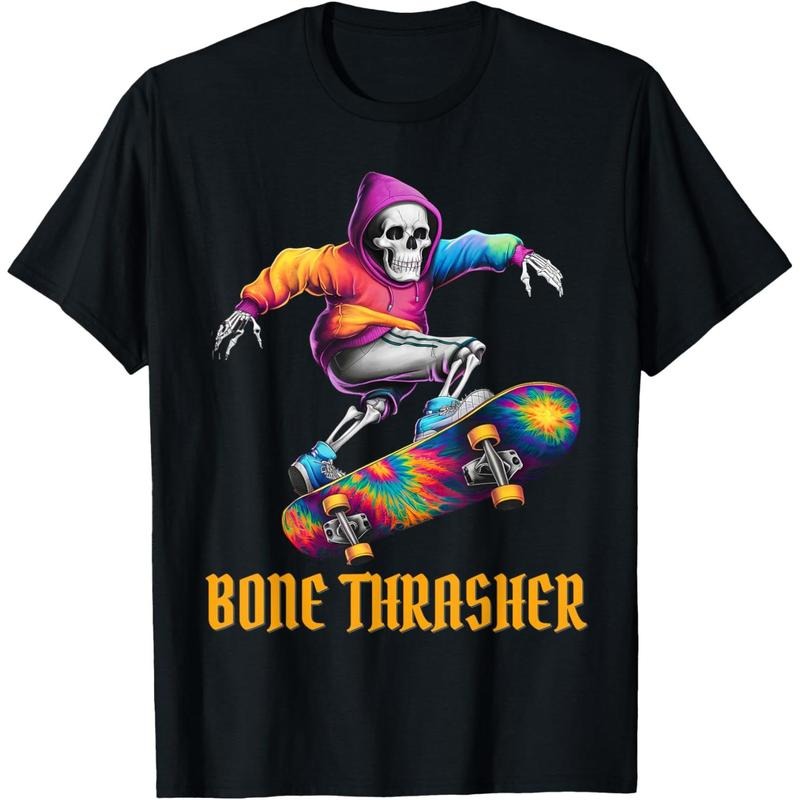 Bone Thrasher, Funny Skeleton Skateboarder Halloween T-Shirt made in usa Hoodie, Sweatshirt | UrbanDripWear.com
