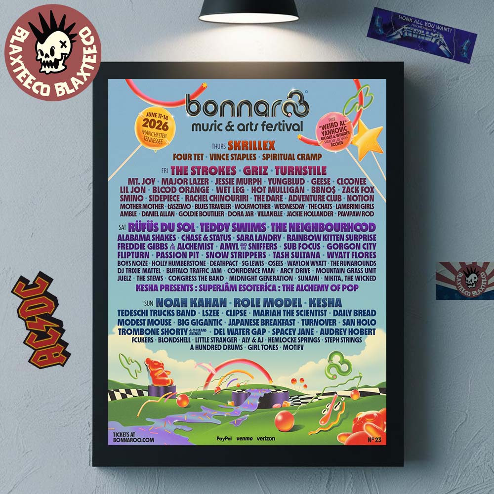 Bonnaroo Music And Arts Festival 2026 Full Lineup In Manchester Tennessee On June 11 12 13 14 2026 Home Decor Poster Canvas