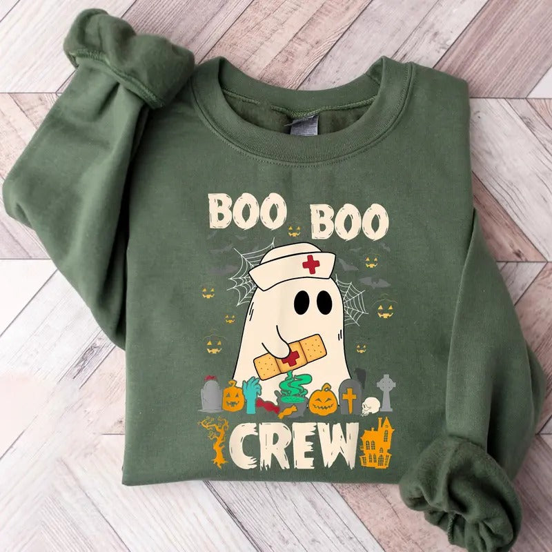Boo Boo Crew Sweatshirt, Nurse Halloween Sweatshirt, Ghost Nurse Shirt, Retro Halloween Nurse, Spooky Nurse, Ghost Nurse...