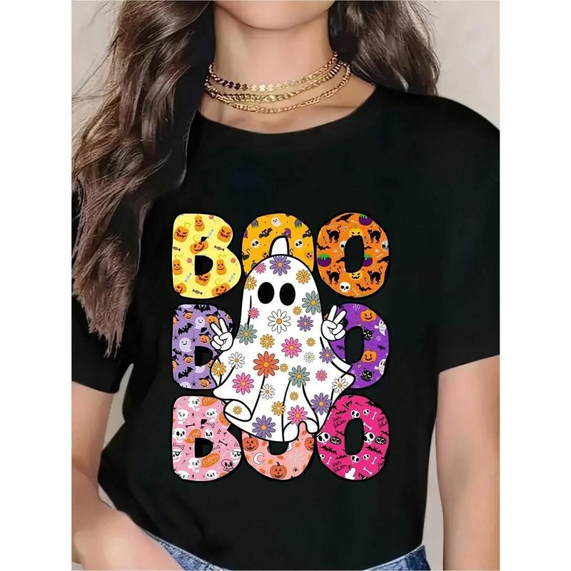 Boo Halloween T-Shirt, Ghost Floral Halloween T-Shirt, Girly Halloween T-Shirt, Spooky Season T-Shirt, Fall Pumpkin,...