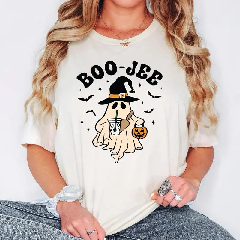 Boo Jee Shirt, Halloween Ghost shirt,Boo Shirt, Spooky Ghost Shirt, Spooky Season Ghost Shirt Cotton Womenswear Hoodie,...
