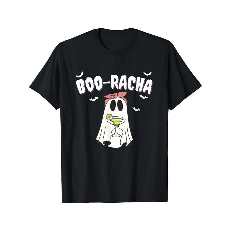 Boo-racha Halloween Ghost Margarita designs Borracha T-shirt Black casual short sleeved men's sports T-shirt Made in USA...