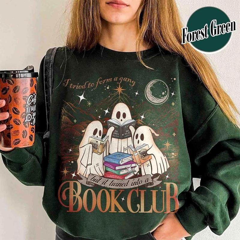 Book Club Fourth Wing Sweatshirt, Ghost Book Club T-Shirt, Iron Flame Ghost Book Sweater, Acotar Ghost Halloween Shirt,...