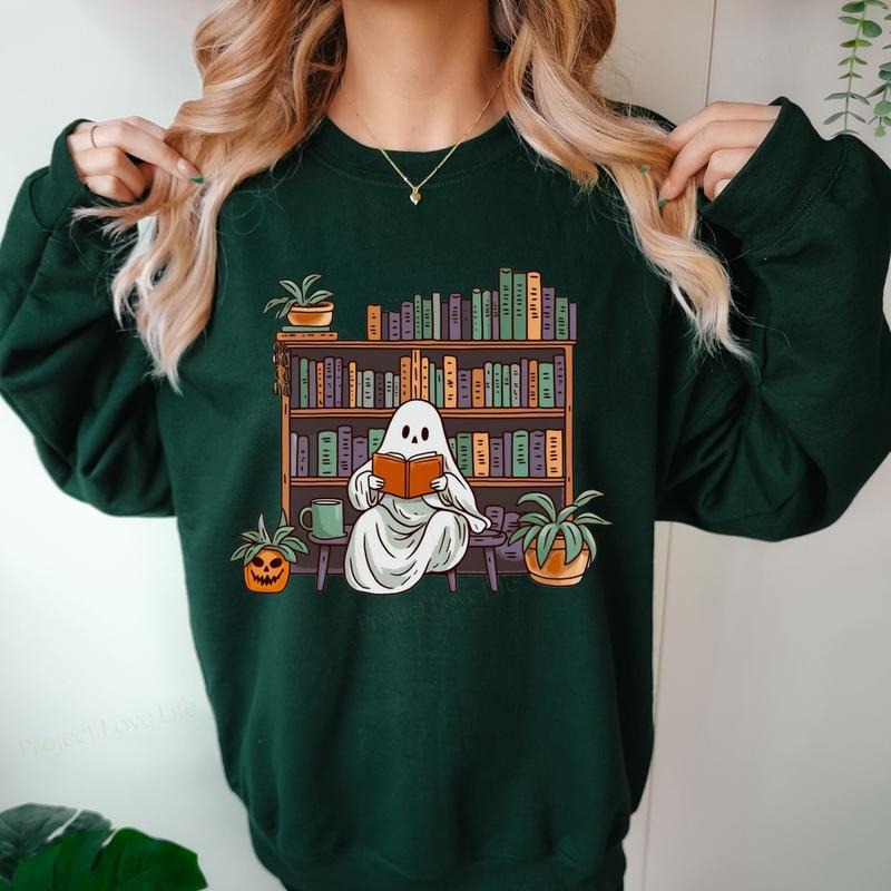 Bookish Ghost Sweatshirt, Ghost Halloween Sweatshirt, Spooky Library Shirt, Book Lover Shirt, Halloween Reading...