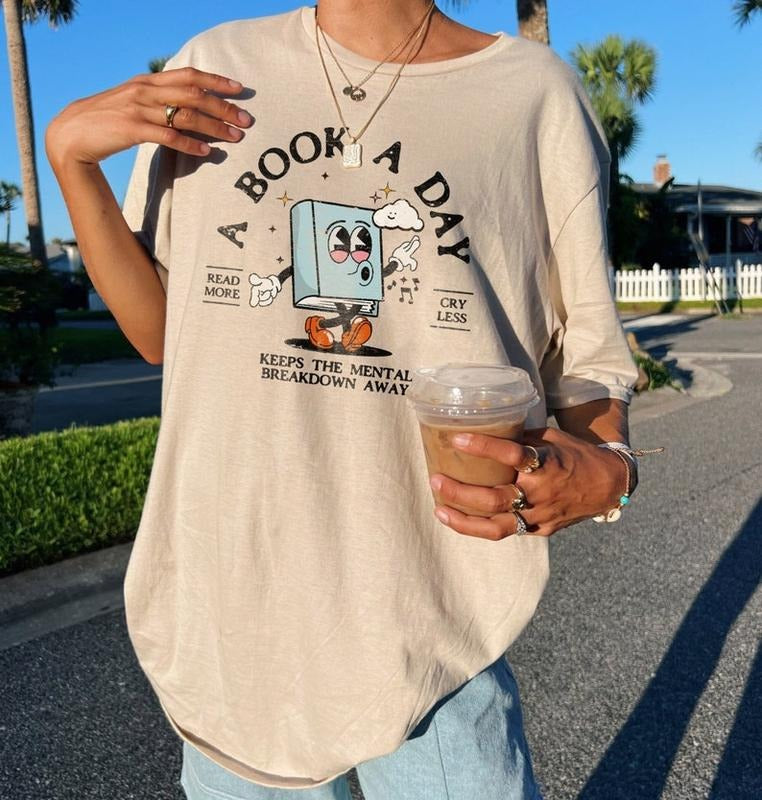 Bookish Mental Health Shirt | Book A Day Retro Shirt Read More Book Lover Bookworm BookTok Romance Reader Book Addict...