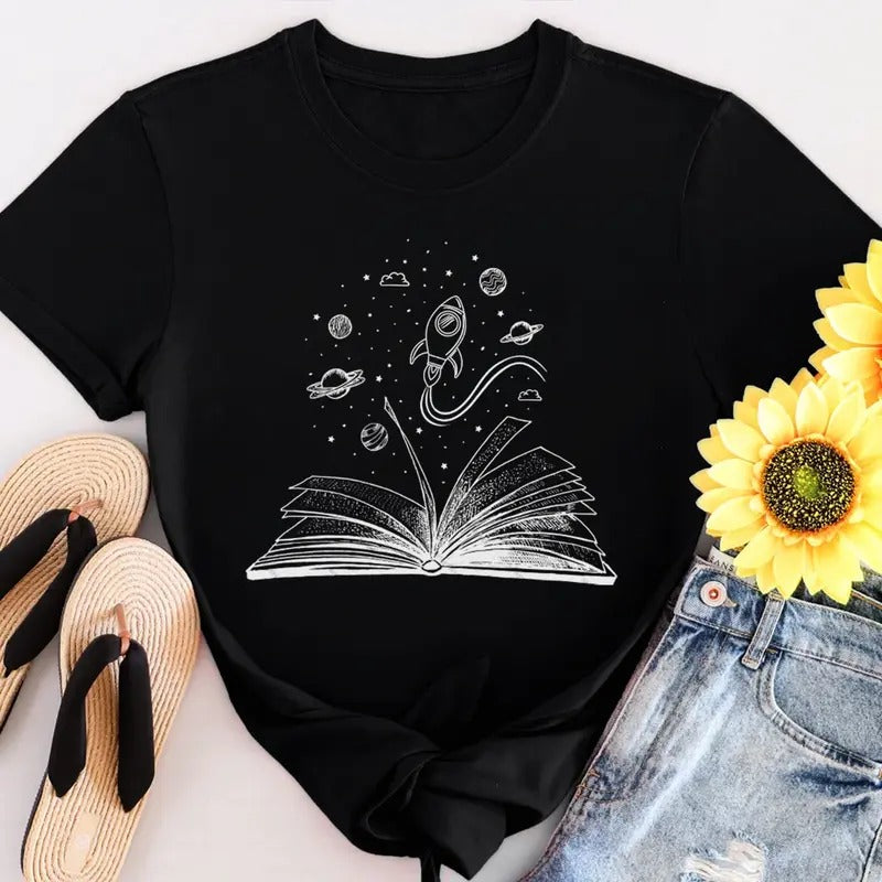 Books and Space T-Shirt Space Lover Gift For Bookworm Astronomy Tee Hoodie, Sweatshirt | UrbanDripWear.com