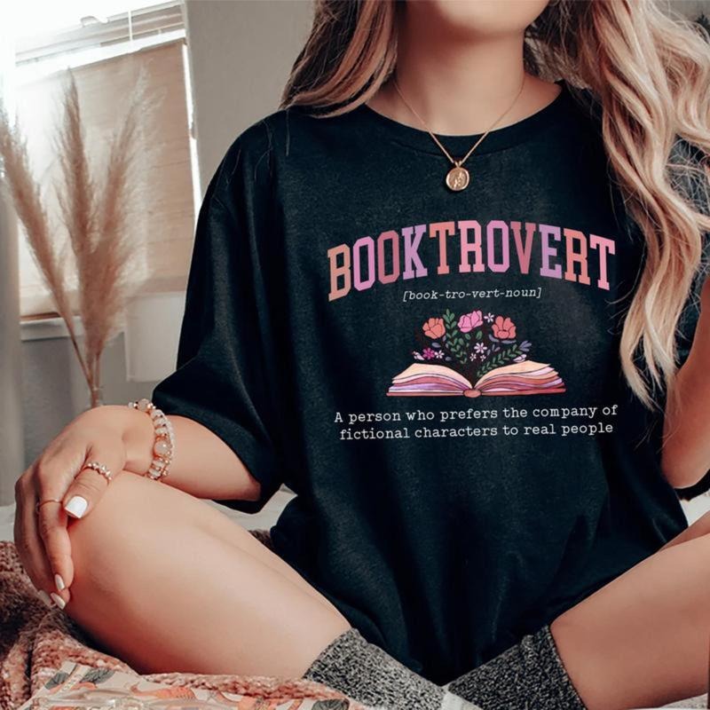 Booktrovert Definition Shirt, Booktrovert T-shirt, Book Lover Graphic Printed Tee, Bookish Soft Fabric Short Sleeve Tee,...