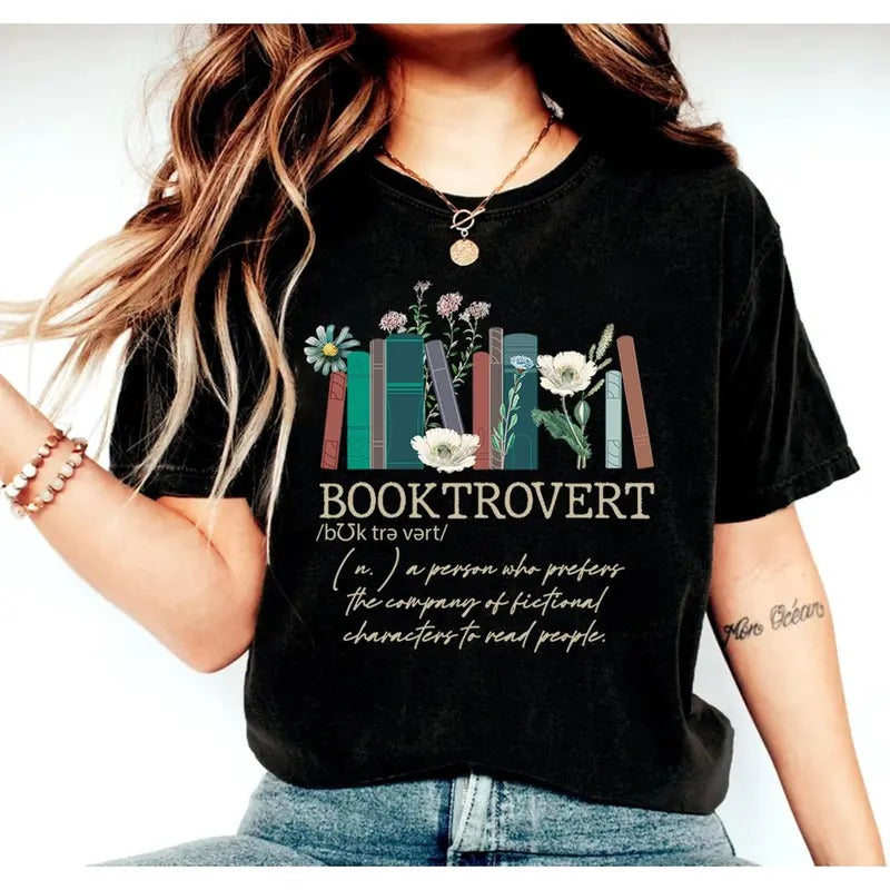 Booktrovert Shirt, Book Lovers Gifts, Book Shirts for Women, Bookish Gifts, Introvert And Extrovert Tee  Round Neck...