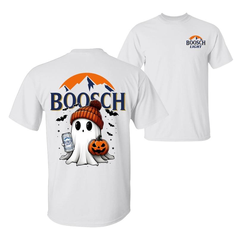 Boosch Light Halloween Cute Boo Boo Ghost Pumpkin T-Shirt, Trendy Halloween Spooky Season 2 Sided Graphic Design Unisex...