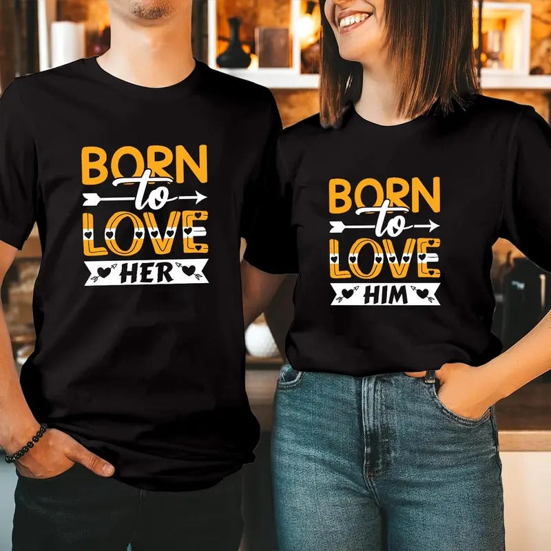 Born To Love Him Her TShirt Cotton Fabric Casual Streetstyle Crew Neck Short Sleeve T-Shirt Trendy Tops for Women for...