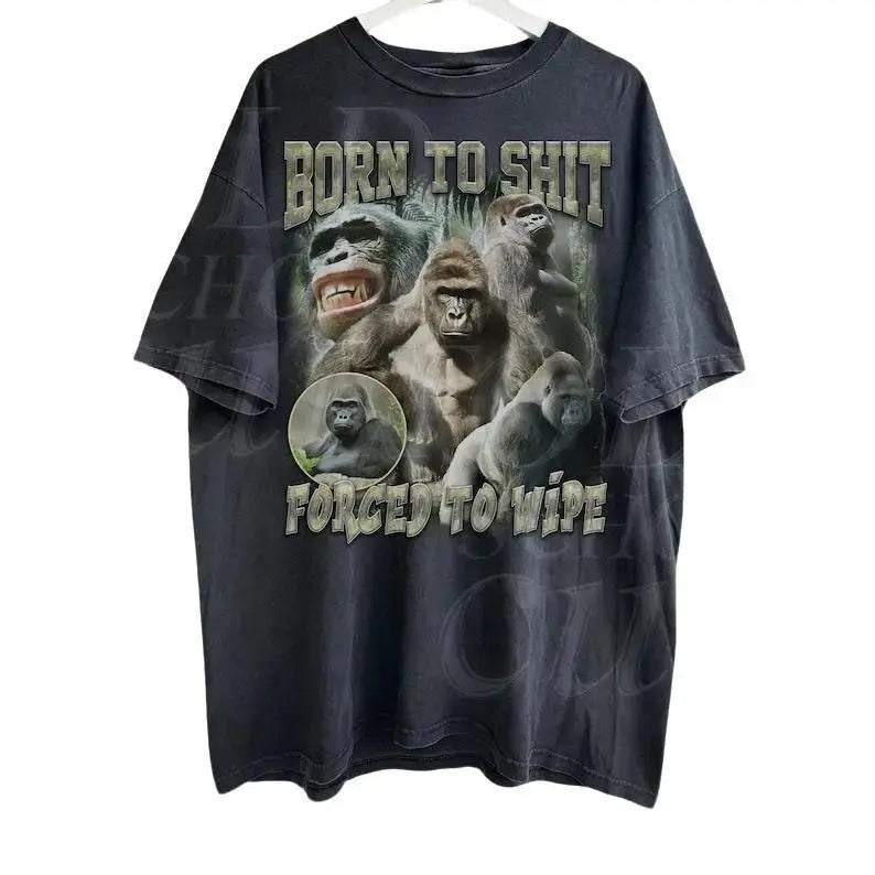 Born To Shit Forced To Wipe 90s Bootleg T-Shirt, Retro Ape Meme Shirt, Funny Graphic Shirt, Funny Gift For Friends,...