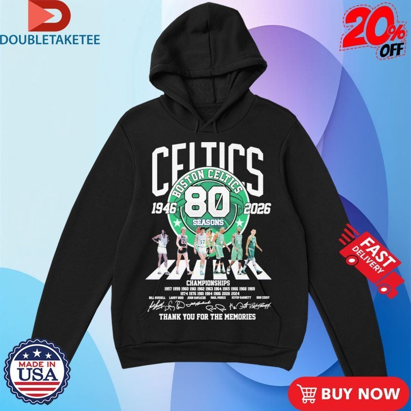 Boston Celtics 1946 2026 80 Seasons Championships Thank You For The Memories Road Abbey Signatures Shirts