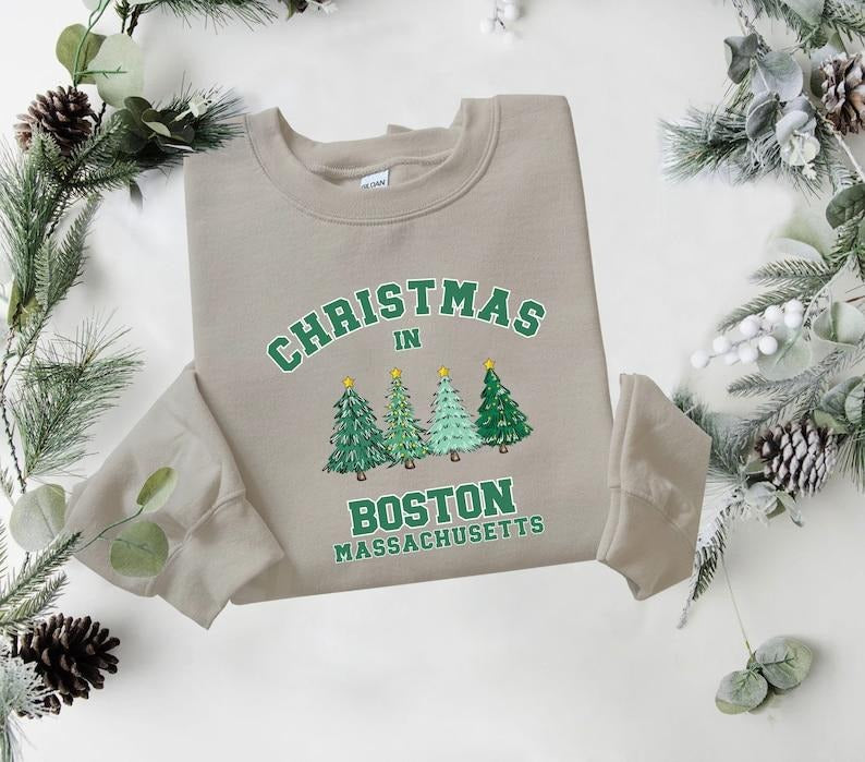 Boston Christmas Sweatshirt, Massachusetts Sweater, State Shirt, Personalized City Name Shirt, Christmas Trip Sweatshirt,...