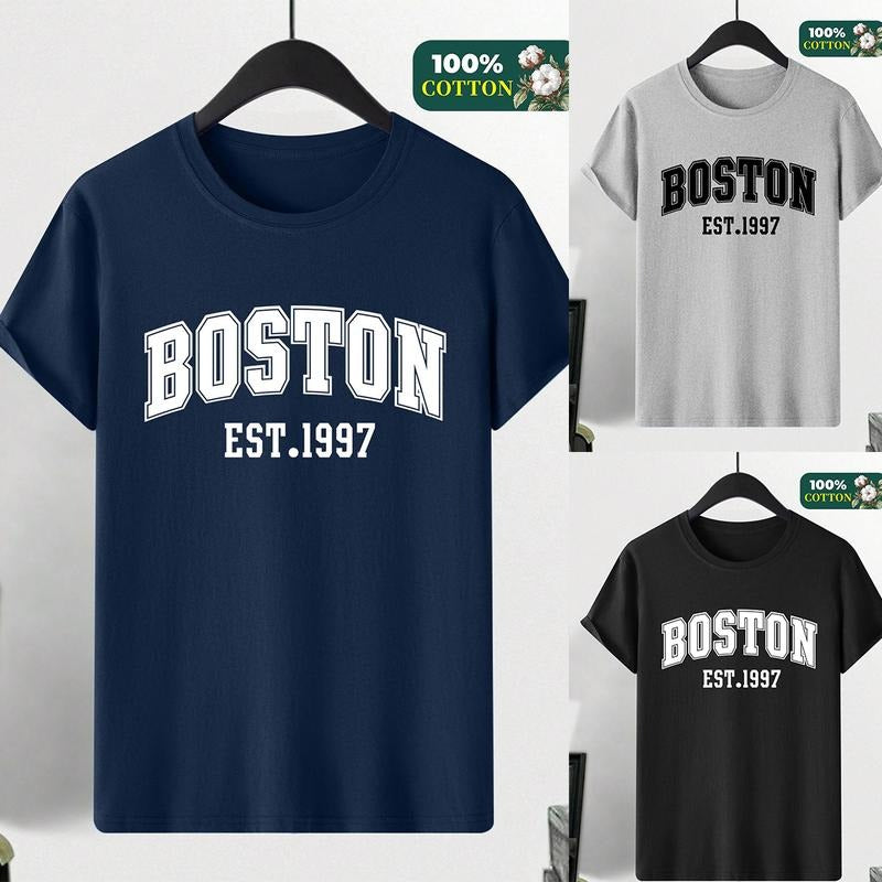 Boston Est. 1997 Graphic Men's T-Shirt - 100% Cotton, Casual Crew Neck, Short Sleeve (S-2XL) DY15 Hoodie, Sweatshirt