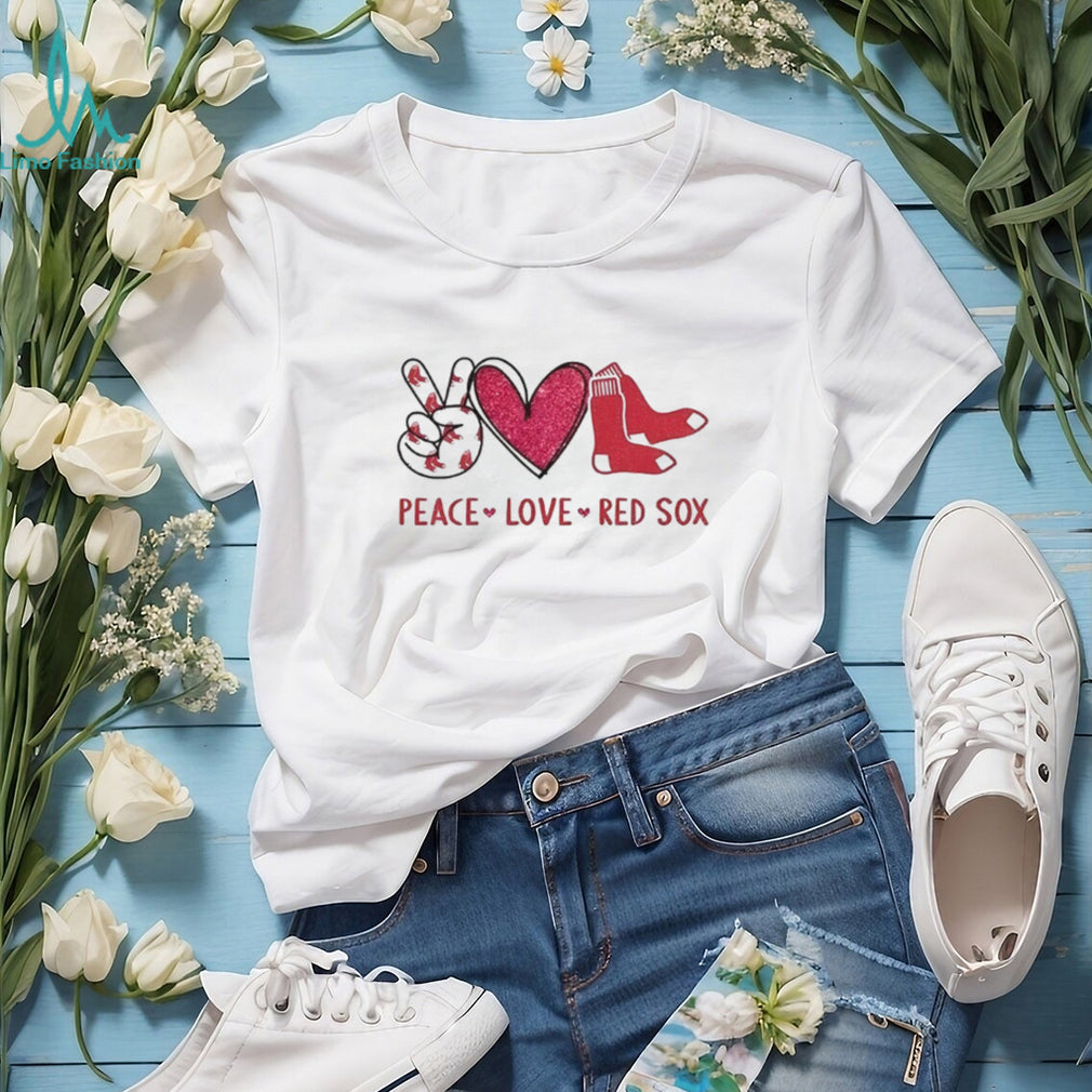Boston Red Sox Peace Love Red Sox Baseball Logo T Shirt