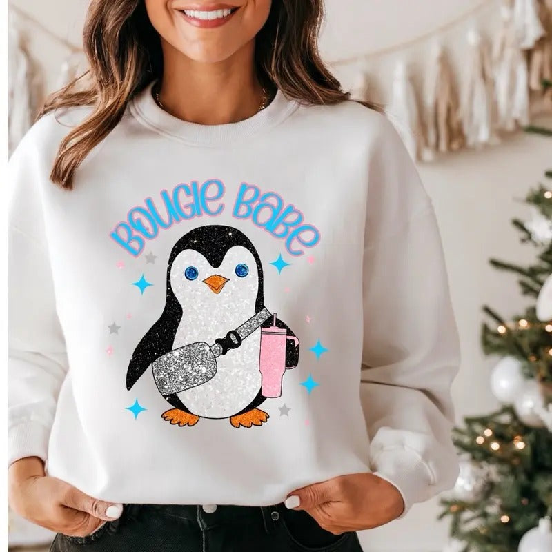 Bougie Babe Glitter Fleece Crewneck Sweatshirt T-Shirts, Hoodie | UrbanDripWear.com