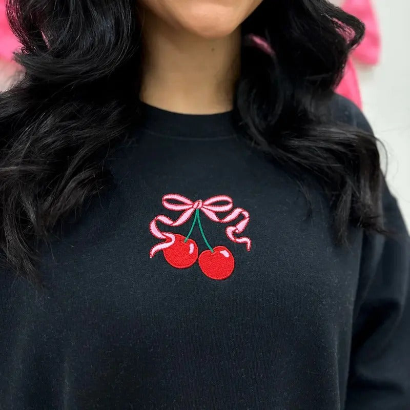 'Bow Cherries' Crewneck Sweatshirt T-Shirts, Hoodie | UrbanDripWear.com