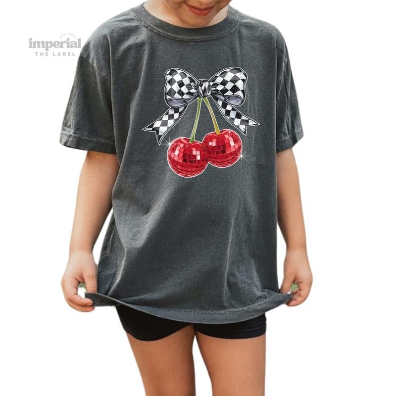 Bow Disco Cherries Youth Sweatshirt and Kid's Comfort Colors T-Shirt, Cute Crewneck Pullover, Cute Kids Apparel, Trendy...