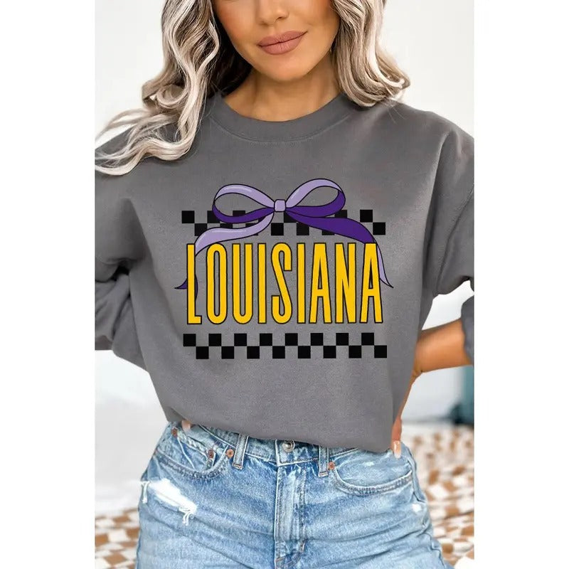 Bow Louisiana Check Heavy-weight Crew Sweatshirt T-Shirts, Hoodie | UrbanDripWear.com