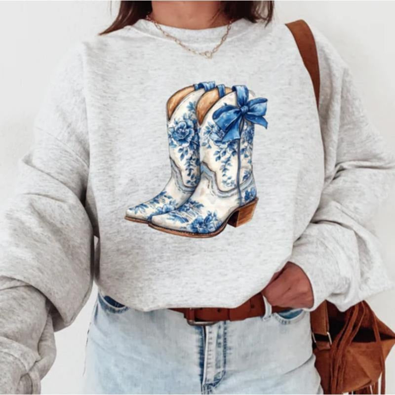 Bows and boots sweawtshirt, Boot crewneck shirt for women, western outfits women, western clothing stuff for women,...